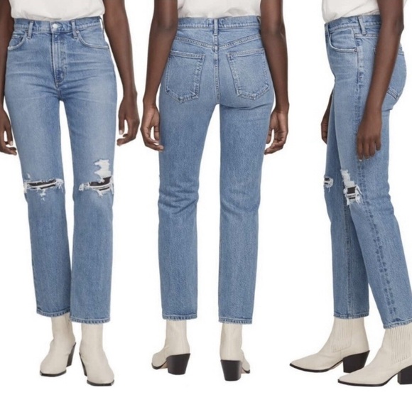 Agolde Women’s Wilder Distressed Jeans Size 26 High Rise Blue Cropped - Picture 1 of 15